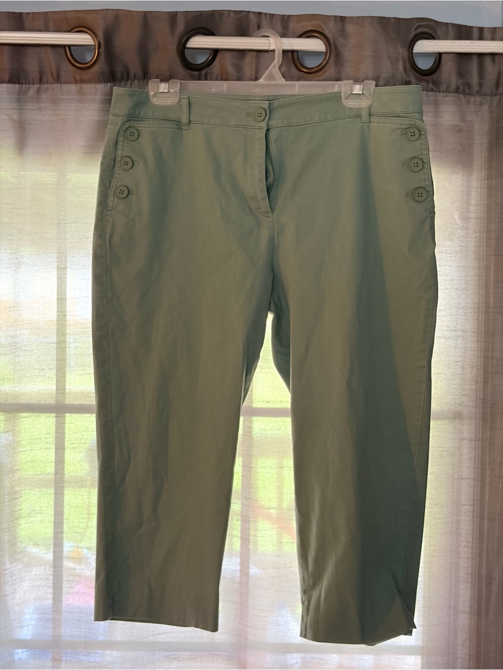 Talbots Sage Green Cropped Button-Accent Capris